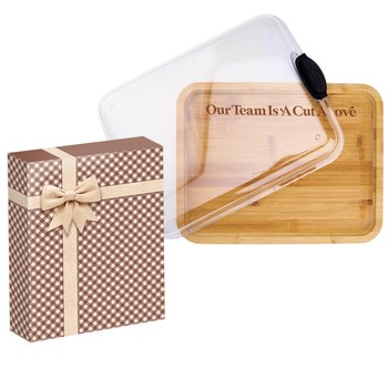 Our Team Is A Cut Above 3-In-1 Charcuterie Board, Container, & Cutting Board With Locking Lid In Holiday Gift Box from Positive Promotions
