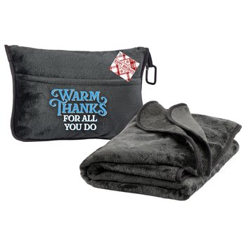 Warm Thanks For All You Do 2-In-1 Mink Fleece Blanket & Pillow With Holiday Gift Tag from Positive Promotions