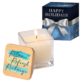 Relax, Refresh, Recharge 2-oz. Soy Candle With Bamboo Lid in Holiday Gift Box from Positive Promotions