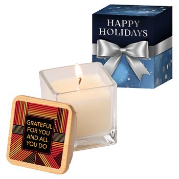 Grateful For You And All You Do 2-oz. Soy Candle With Bamboo Lid in Holiday Gift Box from Positive Promotions