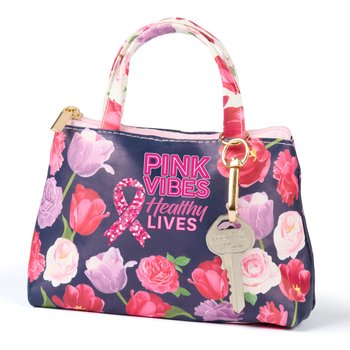 Pink Vibes, Healthy Lives Floral Purse-Shaped Wallet With ID Window from Positive Promotions
