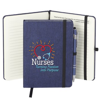 Nurses: Turning Passion Into Purpose Heathered Journal With Quotes & Stylus Pen from Positive Promotions