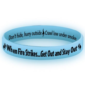 When Fire Strikes... Get Out and Stay Out Glow-In-The-Dark Silicone Awareness Bracelet - Pack of 25 from Positive Promotions