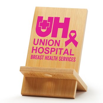 Bamboo Phone/Tablet Holder In Pink Gift Box - Personalization Available from Positive Promotions