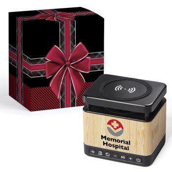 Soundcharge 3-in-1 Bamboo Sound Machine, Bluetooth® Speaker, & Wireless Charging Pad - Personalization Available from Positive Promotions