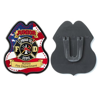 Patriotic Junior Fire Chief Clip-On Fire Badge - Personalization Available from Positive Promotions