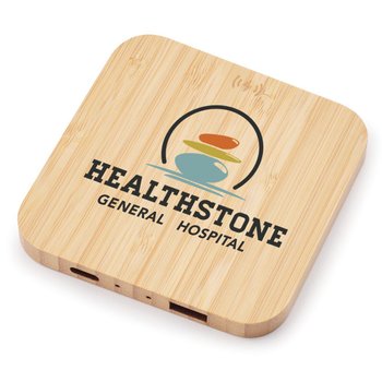 Bamboo 10W Wireless Charging Pad with Dual Ports - Personalization Available from Positive Promotions