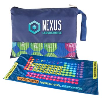 Lab Professionals: Periodically Chill, Always Awesome Periodic Table Beach Towel With Mesh Carry Bag - Personalization Available from Positive Promotions