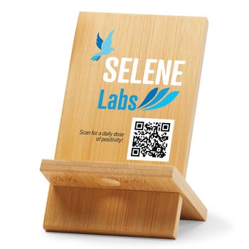 Daily Dose of Positivity QR Code Bamboo Phone/Tablet Holder - Personalization Available from Positive Promotions