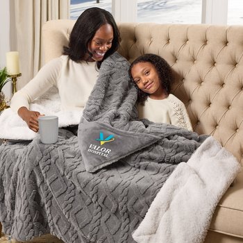 Gray Cable Knit Mink Fleece Sherpa Blanket 50