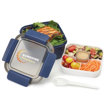 Blue Locking Food Container with Compartments 54 oz. - Personalization Available from Positive Promotions