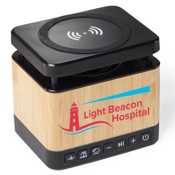 Soundcharge Bamboo 3-in-1 Sound Machine, Bluetooth® Speaker, & Wireless Charging Pad - Personalization Available from Positive Promotions