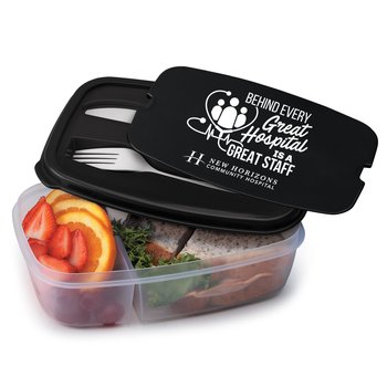 Behind Every Great Hospital Is a Great Staff 2-Section Food Container with Utensils - One-Color Personalization Available from Positive Promotions