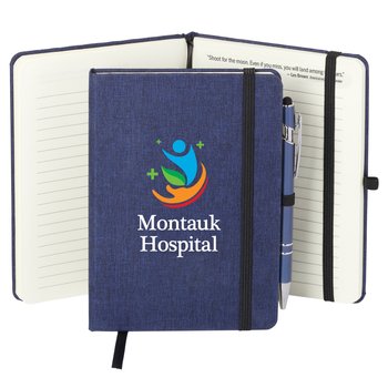 Navy Heathered Journal With Quotes & Stylus Pen - Personalization Available from Positive Promotions