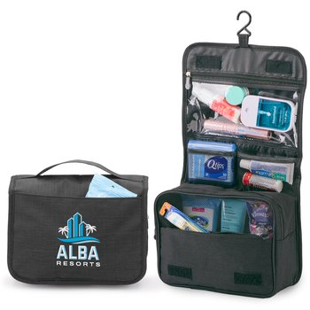 Black Travel Carry-All Hanging Toiletry Bag - Embroidered Personalization Available from Positive Promotions