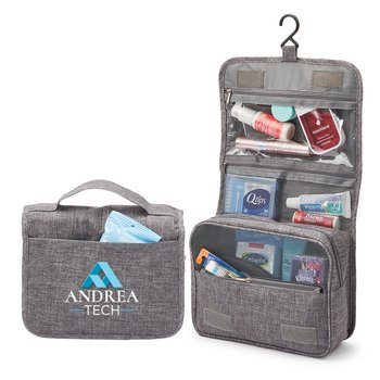 Gray Travel Carry-All Hanging Toiletry Bag - Embroidered Personalization Available from Positive Promotions