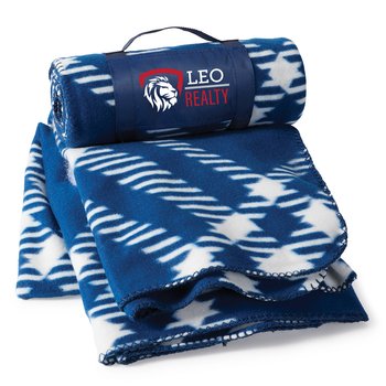 Blue/White Plaid Roll-Up Eco Blanket - Personalization Available from Positive Promotions