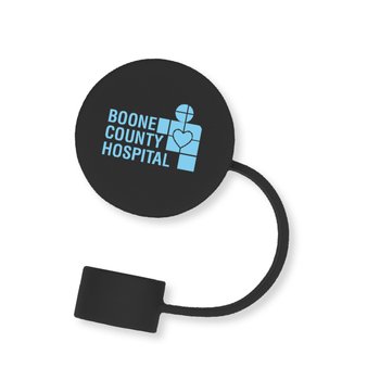 Black Round Silicone Straw Topper - One-Color Personalization Available from Positive Promotions