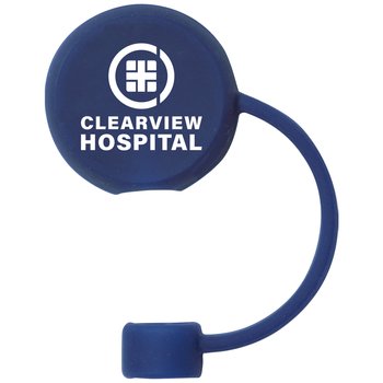 Navy Round Silicone Straw Topper - One-Color Personalization Available from Positive Promotions