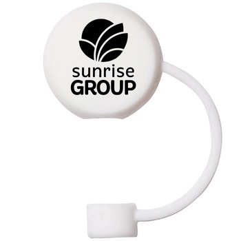White Round Silicone Straw Topper - One-Color Personalization Available from Positive Promotions