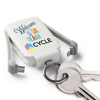 Welcome to the Team 3-in-1 2,000-mAh Mini Power Bank With LED Light & Keychain Ring - Personalization Available from Positive Promotions