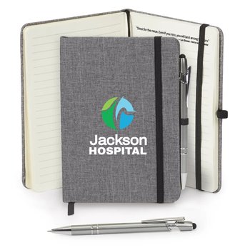 Gray Heathered Journal With Motivational Quotes & Stylus Pen - Personalization Available from Positive Promotions