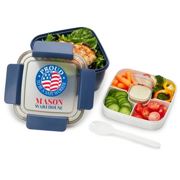 Workplace Safety Blue Locking Food Container With Compartments 54 oz. - Personalization Available from Positive Promotions