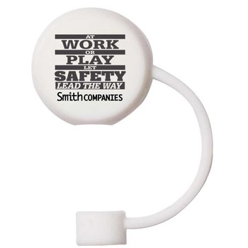 Workplace Safety White Round Silicone Straw Topper - One-Color Personalization Available from Positive Promotions