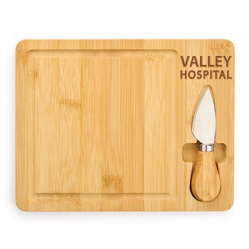 Bamboo Board With Knife - Laser-Engraved Personalization Available from Positive Promotions