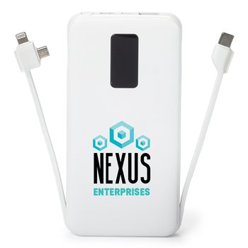 Supercharge 10,000-mAh 3-in-1 Fast-Charging Power Bank With Built-In Charging Cables - Personalization Available from Positive Promotions