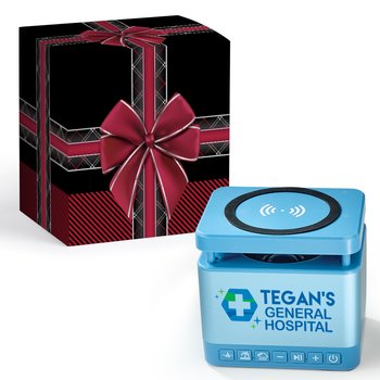 Soundcharge 3-in-1 Slate Blue Sound Machine, Bluetooth® Speaker, & Wireless Charging Pad - Personalization Available from Positive Promotions