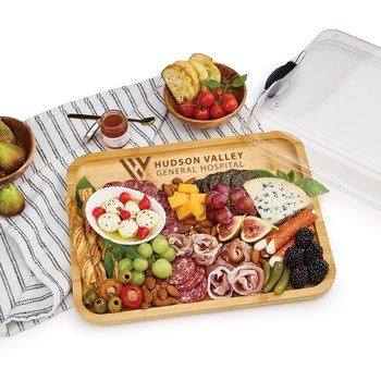 3-in-1 Charcuterie Board, Food Container, & Cutting Board With Locking Lid - Laser-Engraved Personalization Available from Positive Promotions