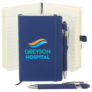 Navy Mini Pocket Journal With Mini Metal Stylus Pen - Personalization Available from Positive Promotions