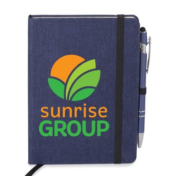Navy Heathered Journal With Teamwork Quotes & Stylus Pen - Personalization Available from Positive Promotions