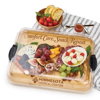 Comfort. Care. Snack. Repeat. 3-in-1 Charcuterie Board, Food Container, & Cutting Board With Locking Lid - Laser-Engraved Personalization Available from Positive Promotions