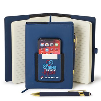 Our Caring Is a Work of Heart Eastland Refillable Journal With Phone Pocket & Stylus Pen - Personalization Available from Positive Promotions