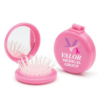 Pink Cosmetic Mirror/Hair Brush - Personalized from Positive Promotions