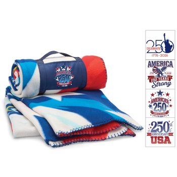 USA 250th Anniversary Eagle Roll-Up Eco Blanket - Personalization Available from Positive Promotions