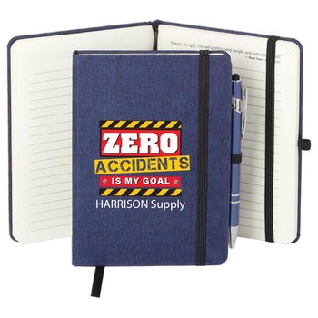 Workplace Safety Navy Heathered Journal With Teamwork Quotes & Stylus Pen - Personalized from Positive Promotions