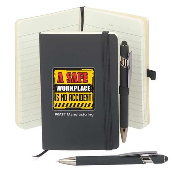 Workplace Safety Black Mini Pocket Journal w/Mini Stylus Metal Pen- Personalized from Positive Promotions