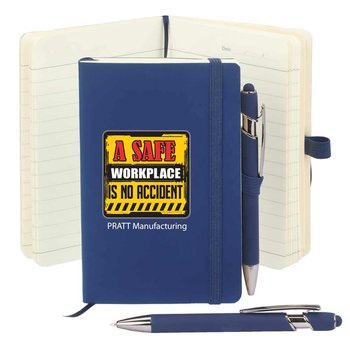 Workplace Safety Navy Mini Pocket Journal w/Mini Stylus Metal Pen- Personalized from Positive Promotions