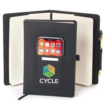 Workplace Safety Black Eastland Refillable Journal With Phone Pocket & Stylus Pen -personalized from Positive Promotions