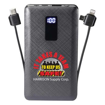 Workplace Safety 10,000 mAh 3-in-1 Power Bank With Built-In Charging Cables-Personalized from Positive Promotions