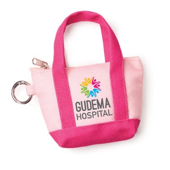 Pink Mini Cotton Tote Bag Wallet With Carabiner & Wristlet - Personalization Available from Positive Promotions