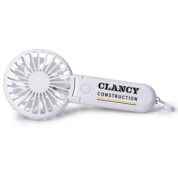 Workplace Safety 2-in-1 3-Speed Rechargeable Hand & Desk Fan With Carabiner - Personalization Available from Positive Promotions