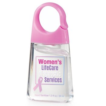 Hand Sanitizer With Pink Carabiner Clip - Personalization Available from Positive Promotions