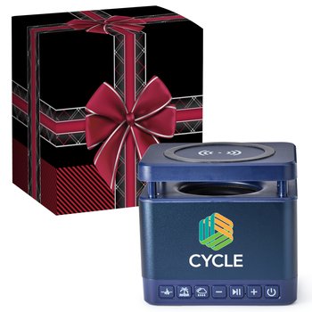 Soundcharge 3-in-1 Navy Sound Machine, Bluetooth® Speaker, & Wireless Charging Pad In Holiday Gift Box - Personalization Available from Positive Promotions