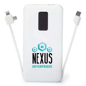 Supercharge 10,000-mAh 3-in-1 Fast-Charging Power Bank With Built-In Charging Cables - Personalization Available from Positive Promotions