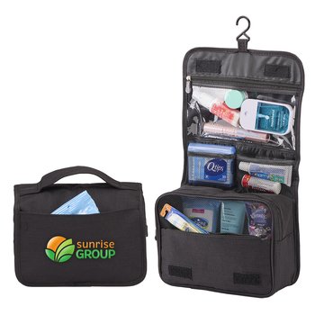 Black Travel Carry-All Hanging Toiletry Bag - Embroidered Personalization Available from Positive Promotions