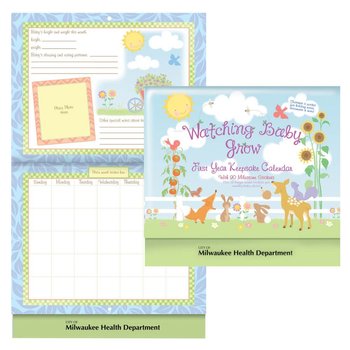 Watching Baby Grow: First Year Keepsake Calendar With Milestone Stickers & Pocket (English) - Personalization Available from Positive Promotions